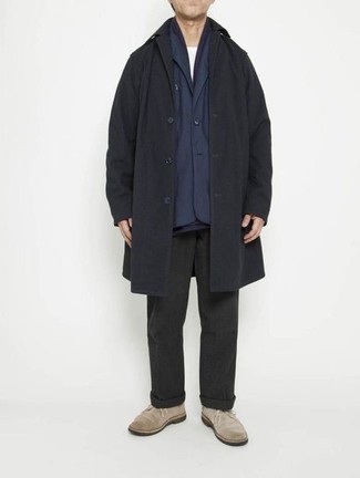 Как носить длинное пальто с ботинками дезертами