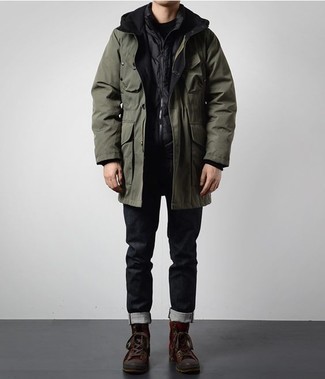 Как носить парку с свитером с круглым вырезом мужчине