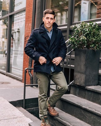 Как носить полупальто с джинсовой рубашкой