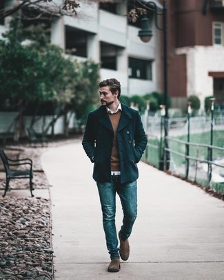 Как носить полупальто с джинсами