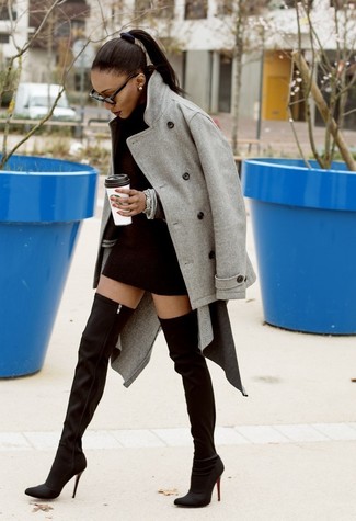 Как носить полупальто с ботфортами