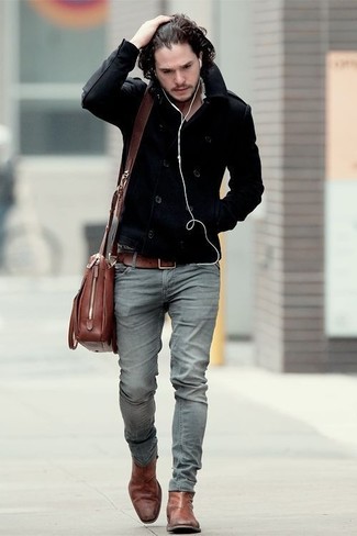 Как носить полупальто с зауженными джинсами