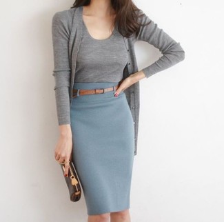 Как носить юбку-карандаш с кардиганом