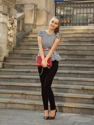 Как носить топ с баской с узкими брюками