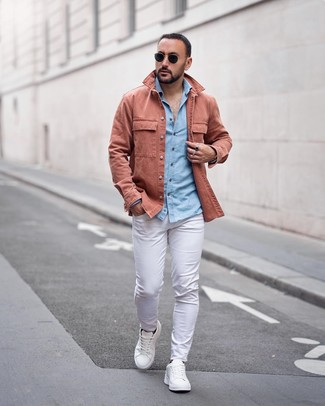 С чем носить розовую куртку-рубашку мужчине