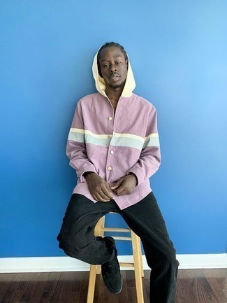 С чем носить розовую куртку-рубашку мужчине