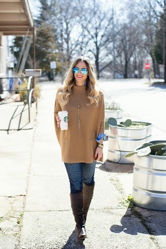 Как носить пончо с джинсами скинни