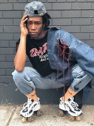 С чем носить джинсы с принтом мужчине