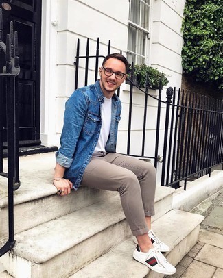 С чем носить кожаные кеды с принтом мужчине