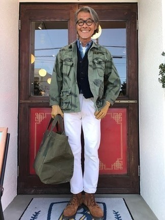 С чем носить куртку-рубашку с принтом мужчине