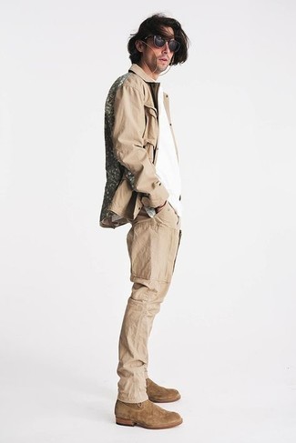 С чем носить куртку-рубашку с принтом мужчине