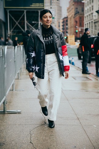 Как носить пуховик с ботильонами