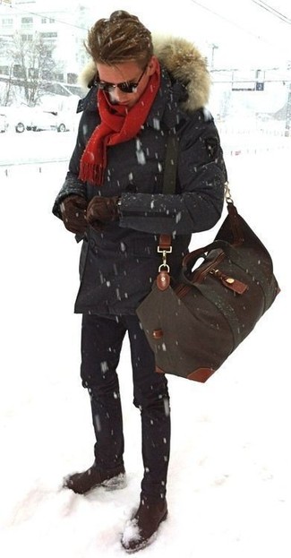 Как носить пуховик с джинсами мужчине