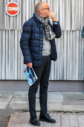 Как носить куртку-пуховик с туфлями дерби