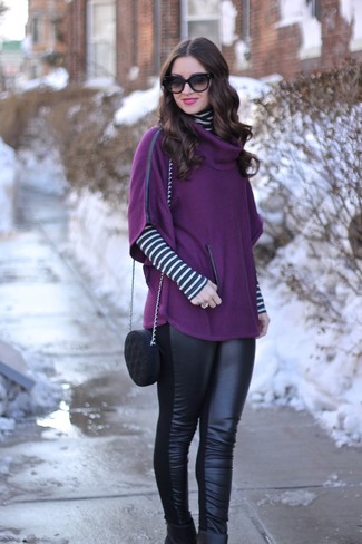 Какие леггинсы носить с пурпурным пончо