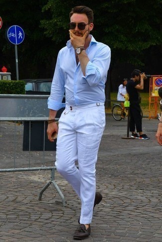 С чем носить пурпурные лоферы с кисточками