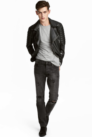 С чем носить кожаную стеганую косуху мужчине