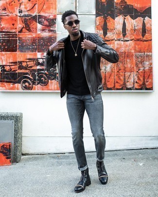 С чем носить кожаную стеганую косуху мужчине