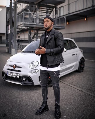 С чем носить кожаную стеганую куртку мужчине