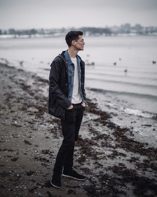 Как носить дождевик с джинсовой курткой мужчине