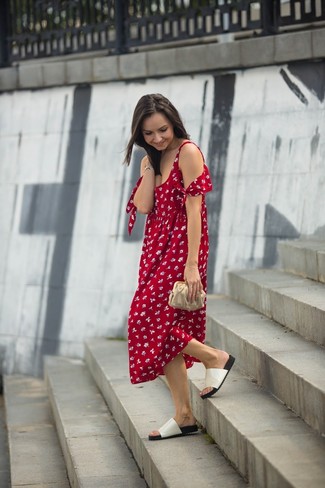 С чем носить красно-черное платье-миди