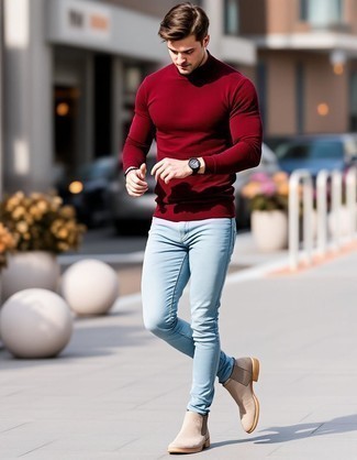 С чем носить красно-черную водолазку мужчине