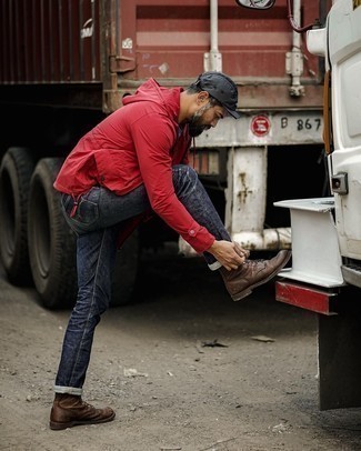 С чем носить красно-черную ветровку мужчине