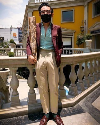 С чем носить красно-темно-синий пиджак мужчине