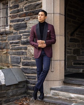 С чем носить красно-темно-синий пиджак мужчине