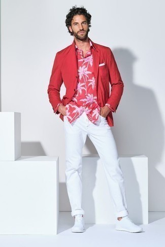 С чем носить красно-темно-синий пиджак мужчине
