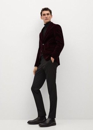 С чем носить красно-темно-синий пиджак мужчине