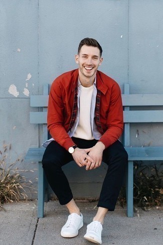 С чем носить красный бомбер мужчине