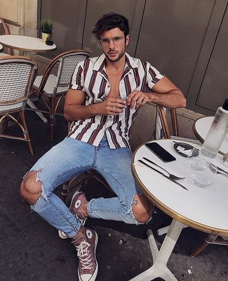 С чем носить красные высокие кеды из плотной ткани мужчине