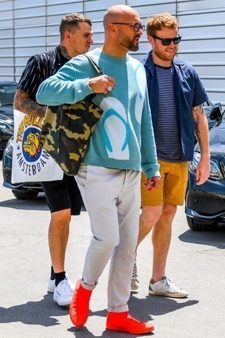 С чем носить красные высокие кеды из плотной ткани мужчине