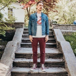 С чем носить красные высокие кеды из плотной ткани мужчине