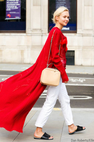 С чем носить красную шифоновую блузку с длинным рукавом