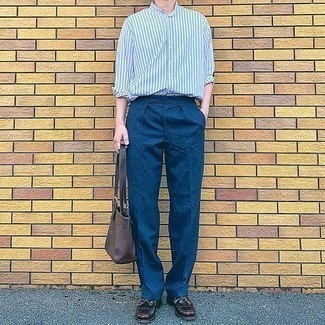 С чем носить красные лоферы c бахромой мужчине