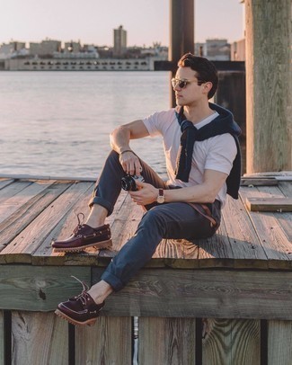 С чем носить красные кожаные топсайдеры