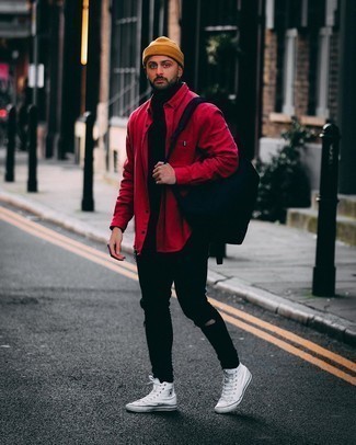 Какие джинсы носить с красной рубашкой с длинным рукавом мужчине