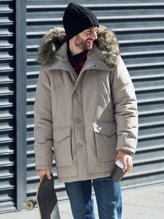 Какие парки носить с красной рубашкой с длинным рукавом мужчине