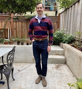 С чем носить красный свитер с воротником поло мужчине