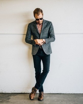 С чем носить красную рубашку с принтом мужчине