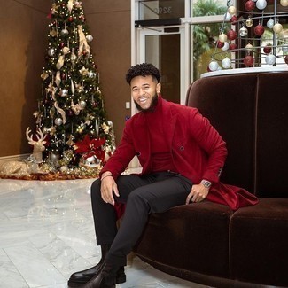 Какие ботинки челси носить с красной водолазкой мужчине