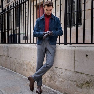 Как носить красную водолазку с серыми брюками чинос