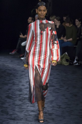 С чем носить красное платье в вертикальную полоску