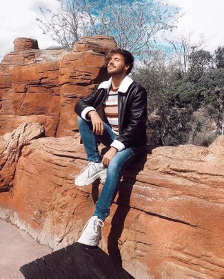 Как носить короткую дубленку с кроссовками мужчине