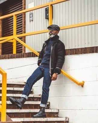 Как носить короткую дубленку с водолазкой мужчине