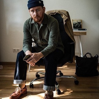 Как носить куртку-рубашку с топсайдерами