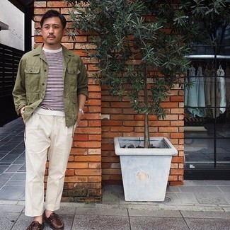 Как носить куртку-рубашку с топсайдерами