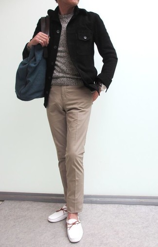 Как носить куртку-рубашку с топсайдерами